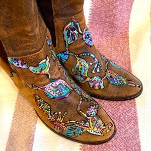 Hand Painted Boots Italy Gianluca Tombolini Heel 8/37.5 Leather